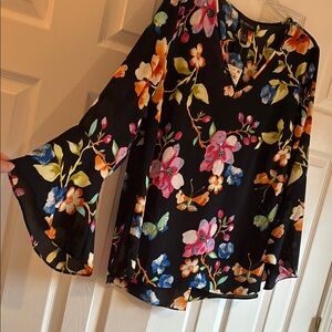 INC International Concepts Black Floral Blouse